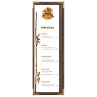 Menu Solutions RS33BD BRN GLD Royal 4 1/4" x 14" Single Panel / Two View Brown Menu Board with Gold Corners