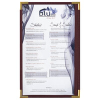 Menu Solutions RS33D BUR GLD Royal 8 1/2" x 14" Single Panel / Two View Burgundy Menu Board with Gold Corners