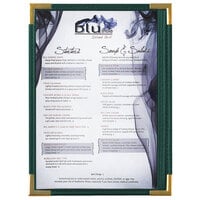 Menu Solutions RS33A GN GLD Royal 5 1/2" x 8 1/2" Single Panel / Two View Green Menu Board with Gold Corners