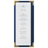 Menu Solutions RS33BA BL GLD Royal 4 1/4" x 11" Single Panel / Two View Blue Menu Board with Gold Corners