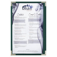 Menu Solutions RS33G GN SLV Royal 11" x 17" Single Panel / Two View Green Menu Board with Silver Corners