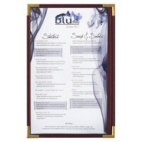 Menu Solutions RS33G BUR GLD Royal 11" x 17" Single Panel / Two View Burgundy Menu Board with Gold Corners