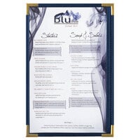 Menu Solutions RS33G BL GLD Royal 11" x 17" Single Panel / Two View Blue Menu Board with Gold Corners