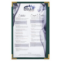 Menu Solutions RS33G GN GLD Royal 11" x 17" Single Panel / Two View Green Menu Board with Gold Corners