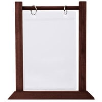Menu Solutions WFT4S-B 5" x 7" Mahogany Wood Flip Top Table Tent with Plastic Sheet and Rings - 2/Pack