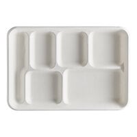 EcoChoice 12 1/2 inch x 8 1/2 inch Compostable Sugarcane / Bagasse 6 Compartment Tray - 400/Case