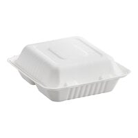 EcoChoice 8" x 8" x 3" Compostable Sugarcane / Bagasse 3 Compartment Takeout Box - 50/Pack