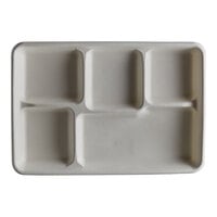 EcoChoice 12" x 8 1/2" Compostable Sugarcane / Bagasse 5 Compartment Long Tray - 75/Pack