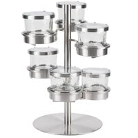 Cal-Mil 1858-4-55HL Mixology Stainless Steel Tiered 6 Jar Rotating Display for 16 oz. Jars with Hinged Lids - 14" x 11" x 11 1/4"