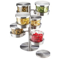 Cal-Mil 1858-4-55 Mixology Stainless Steel Tiered 6 Jar Rotating Display for 16 oz. Jars with Solid Lids - 14" x 11" x 11 1/4"