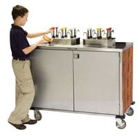 Lakeside 70270VC Stainless Steel EZ Serve 12 Pump Condiment Cart with Victorian Cherry Finish - 27 1/2" x 50 1/4" x 47"