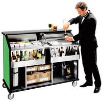 Lakeside 889G 63 1/2" Stainless Steel Portable Bar with Green Laminate Finish, 2 Removable 7-Bottle Speed Rails, and 70 lb. Ice Bin