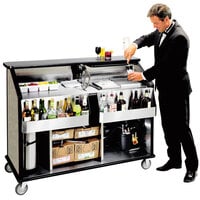 Lakeside 889BS 63 1/2" Stainless Steel Portable Bar with Beige Suede Laminate Finish, 2 Removable 7-Bottle Speed Rails, and 70 lb. Ice Bin