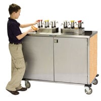 Lakeside 70210HRM Stainless Steel EZ Serve 6 Pump Condiment Cart with Hard Rock Maple Finish - 27 1/2" x 50 1/4" x 47"