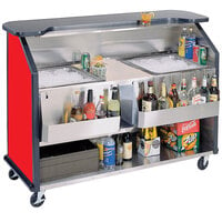 Lakeside 886RD 63 1/2" Stainless Steel Portable Bar with Red Laminate Finish, 2 Removable 7-Bottle Speed Rails, and 2 40 lb. Ice Bins