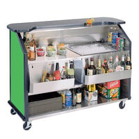 Lakeside 887G 63 1/2" Stainless Steel Portable Bar with Green Laminate Finish, 2 Removable 7-Bottle Speed Rails, and 40 lb. Ice Bin