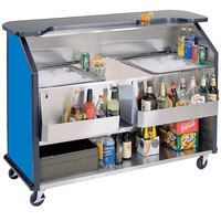 Lakeside 886BL 63 1/2" Stainless Steel Portable Bar with Royal Blue Laminate Finish, 2 Removable 7-Bottle Speed Rails, and 2 40 lb. Ice Bins