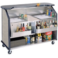 Lakeside 886BS 63 1/2" Stainless Steel Portable Bar with Beige Suede Laminate Finish, 2 Removable 7-Bottle Speed Rails, and 2 40 lb. Ice Bins