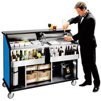 Lakeside 889BL 63 1/2" Stainless Steel Portable Bar with Royal Blue Laminate Finish, 2 Removable 7-Bottle Speed Rails, and 70 lb. Ice Bin