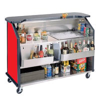 Lakeside 887RD 63 1/2" Stainless Steel Portable Bar with Red Laminate Finish, 2 Removable 7-Bottle Speed Rails, and 40 lb. Ice Bin