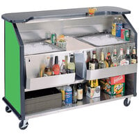 Lakeside 886G 63 1/2" Stainless Steel Portable Bar with Green Laminate Finish, 2 Removable 7-Bottle Speed Rails, and 2 40 lb. Ice Bins