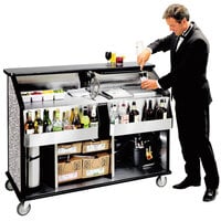 Lakeside 889GS 63 1/2" Stainless Steel Portable Bar with Gray Sand Laminate Finish, 2 Removable 7-Bottle Speed Rails, and 70 lb. Ice Bin