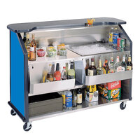 Lakeside 887BL 63 1/2" Stainless Steel Portable Bar with Royal Blue Laminate Finish, 2 Removable 7-Bottle Speed Rails, and 40 lb. Ice Bin
