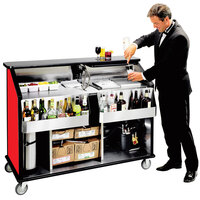 Lakeside 889RD 63 1/2" Stainless Steel Portable Bar with Red Laminate Finish, 2 Removable 7-Bottle Speed Rails, and 70 lb. Ice Bin