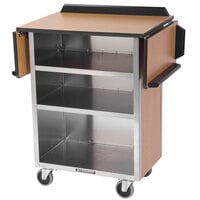 Lakeside 672W Stainless Steel Drop-Leaf Beverage Service Cart with 3 Shelves and Walnut Vinyl Finish - 33 1/8" x 21" x 38 1/4"