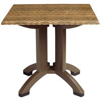 Grosfillex UT370018 Sumatra 32'' Wicker Decor Square Pedestal Table with Umbrella Hole