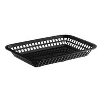 Tablecraft 1077BK Grande 10 3/4" x 7 3/4" x 1 1/2" Black Rectangular Plastic Fast Food Basket - 12/Pack