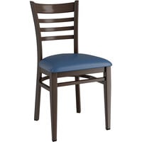 Lancaster Table & Seating Spartan Series Metal Ladder Back Chair with Dark Walnut Wood Grain Finish and Navy Vinyl Seat - Detached Seat