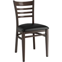 Lancaster Table & Seating Spartan Series Metal Ladder Back Chair with Dark Walnut Wood Grain Finish and Black Vinyl Seat - Detached Seat