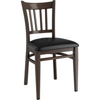 Lancaster Table & Seating Spartan Series Metal Slat Back Chair with Dark Walnut Wood Grain Finish and Black Vinyl Seat - Assembled