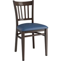 Lancaster Table & Seating Spartan Series Metal Slat Back Chair with Dark Walnut Wood Grain Finish and Navy Vinyl Seat