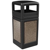 Commercial Zone 72045299 StoneTec 42 Gallon Black Square Decorative Waste Receptacle with Riverstone Panels and Dome Lid