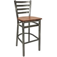BFM Seating Lima Steel Bar Height Chair with Ash Wooden Seat and Clear Coat Frame