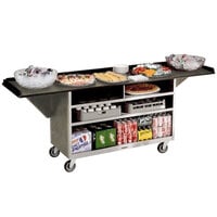 Lakeside 676BS Stainless Steel Drop-Leaf Beverage Service Cart with 3 Shelves and Beige Suede Laminate Finish - 61 3/4" x 24" x 38 1/4"