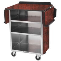 Lakeside 672RM Stainless Steel Drop-Leaf Beverage Service Cart with 3 Shelves and Red Maple Laminate Finish - 33 1/8" x 21" x 38 1/4"