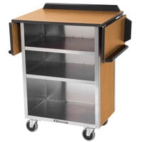 Lakeside 672LM Stainless Steel Drop-Leaf Beverage Service Cart with 3 Shelves and Light Maple Laminate Finish - 33 1/8" x 21" x 38 1/4"