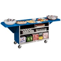 Lakeside 676BL Stainless Steel Drop-Leaf Beverage Service Cart with 3 Shelves and Royal Blue Laminate Finish - 61 3/4" x 24" x 38 1/4"