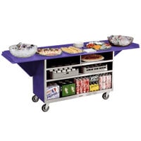 Lakeside 676P Stainless Steel Drop-Leaf Beverage Service Cart with 3 Shelves and Purple Laminate Finish - 61 3/4" x 24" x 38 1/4"