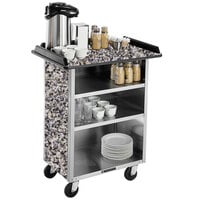 Lakeside 681GS Stainless Steel Beverage Service Cart with 3 Shelves and Gray Sand Laminate Finish - 58 3/8" x 24" x 38 1/4"