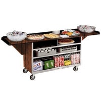 Lakeside 676VC Stainless Steel Drop-Leaf Beverage Service Cart with 3 Shelves and Victorian Cherry Laminate Finish - 61 3/4" x 24" x 38 1/4"