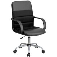 Flash Furniture LF-W-61B-2-GG Mid-Back Black Mesh Office Chair with Leather Seat and Nylon Base
