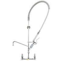 T&S B-0133-12CRBJST EasyInstall Wall Mounted 39 1/2" High Pre-Rinse Faucet with Adjustable 8" Centers, Low Flow Swivel Spray Valve, 44" Hose, 12" Add-On Faucet, Installation Kit, Tee Assembly, and 6" Wall Bracket