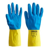 Cordova Neoprene / Latex Rubber Blue / Yellow 12" Premium 28 Mil Gloves with Flock Lining