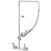 T&S B-0131-CR-B Wall Mounted 29 7/8" High Pre-Rinse Faucet with Adjustable 8" Centers, Swivel Arm, 20" Hose, and 6" Wall Bracket