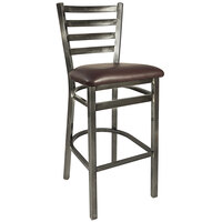 BFM Seating Lima Steel Bar Height Chair with 2" Dark Brown Vinyl Seat and Clear Coat Frame