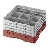 Cambro 9S638416 Cranberry Camrack Customizable 9 Compartment 6 7/8" Glass Rack with 3 Extenders